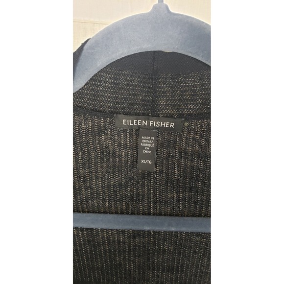 Eileen Fisher Black Knit Open Front Cardigan Sweater XL Organic Linen Cotton - Picture 3 of 4